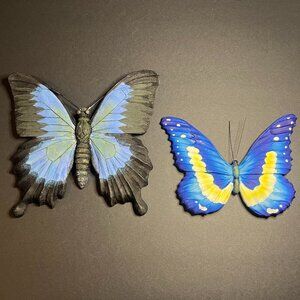 Set of 2 Unique Hand-Crafted Resin Ulysses & Morpho Helena Butterfly Wall Art
